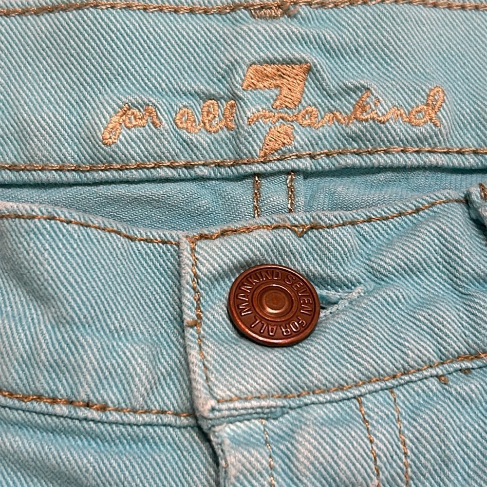 7 For All Mankind Flare Jeans 27 Bright Baby Blue Denim Made USA Vintage Y2K 00s - Picture 5 of 11